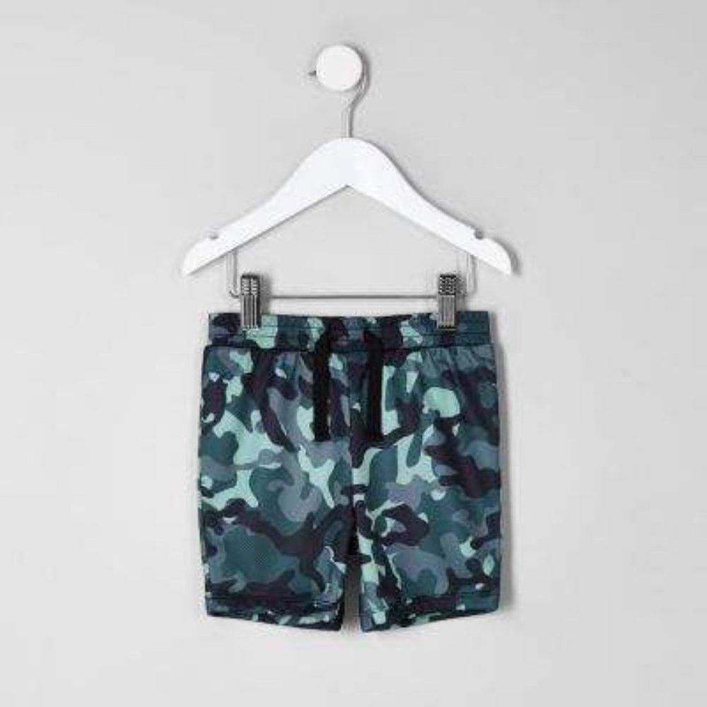 River Island Boys Blue Camo Print Drawstring Shorts